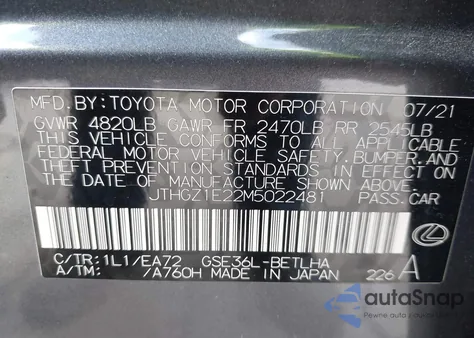 2021 Lexus Is 350 F Sport z USA, uszkodzony, nr VIN JTHGZ1E22M5022481